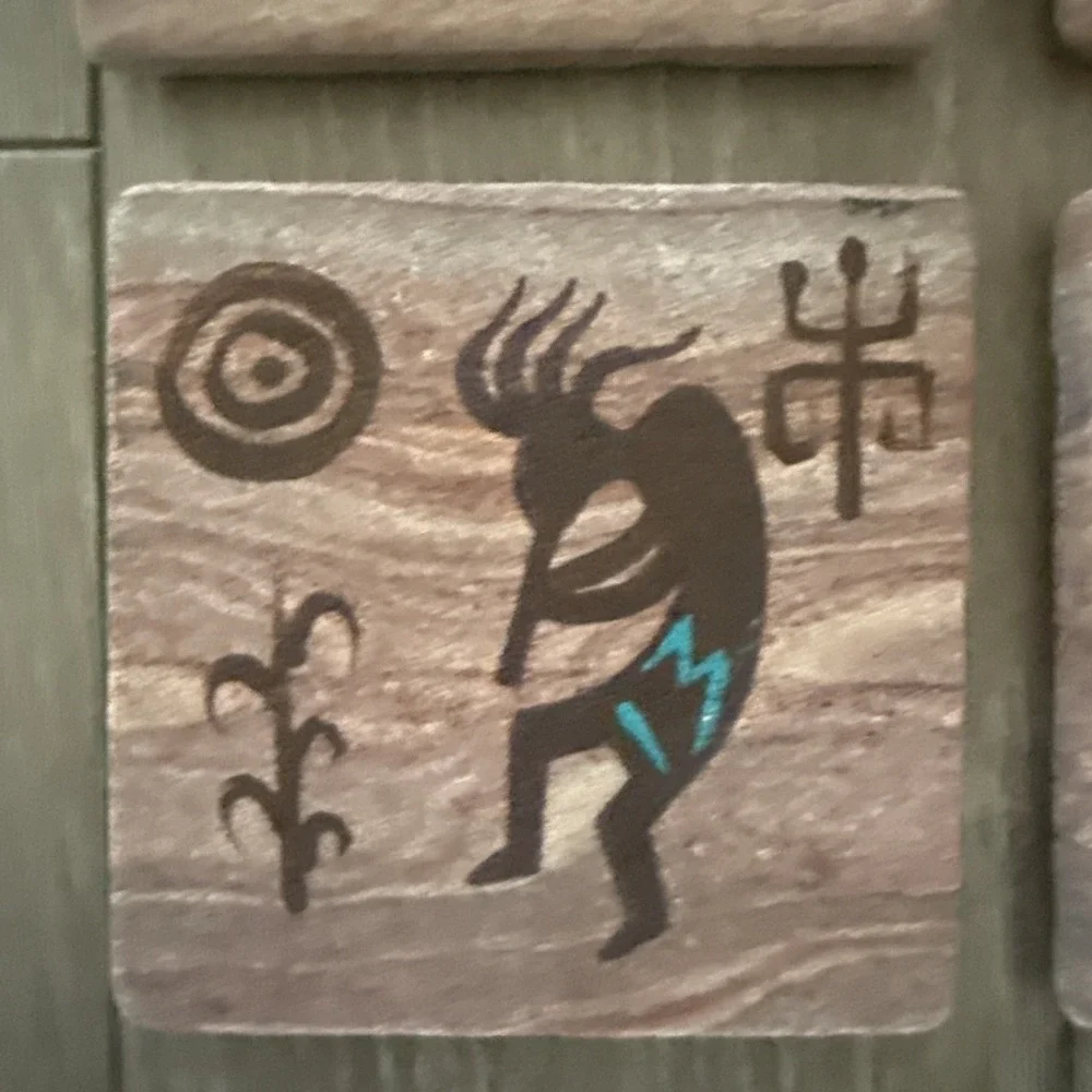 Set‎ of 4 Sandstone Southwest/Desert Hand Painted Coasters with Cork Backing